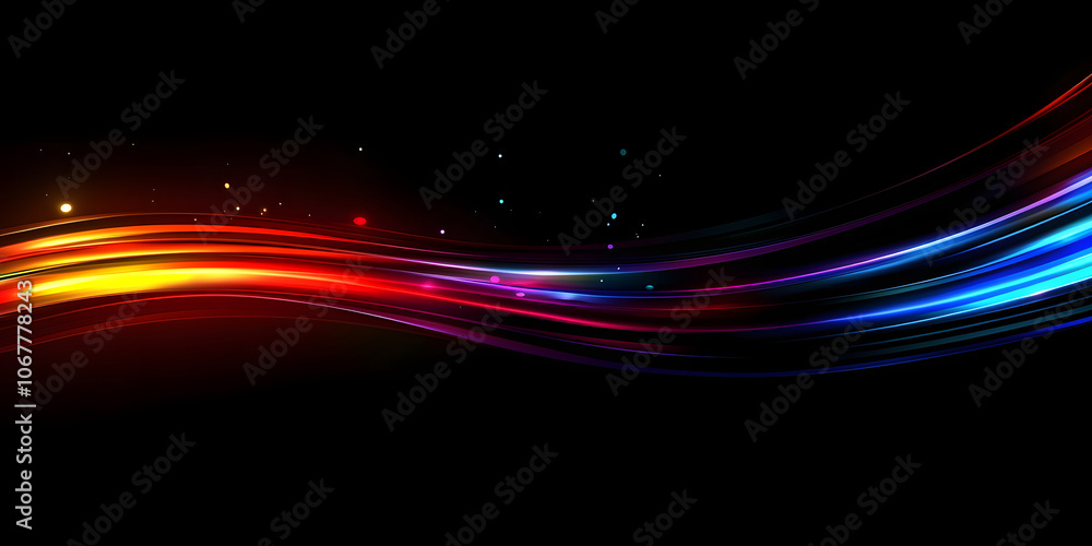 Aufkleber rainbow wavy light effect in fast motion on a black background. blurred multicolored abstract backgr