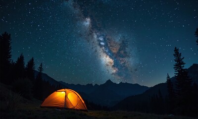 Night sky starry night Milky Way camping illuminated