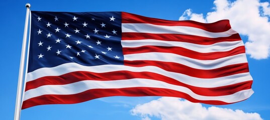 Fototapeta premium American Flag Waving in the Wind, Symbol of the United States of America, Patriotism and Freedom.