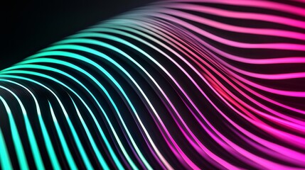 Radiant zebra stripes in gradient hues, glowing over a black background, creating a dynamic, modern contrast. Gradient zebra design, Abstract pattern fusion