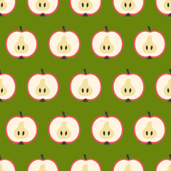 Minimalist style seamless vector pattern with apples halves. Perfect template for banner, cover, background, card, sale. Hand drawn illustration.