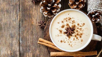 Obraz premium Cozy Cup of Cinnamon Spice Drink on Wooden Table
