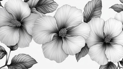 Black and White Monochrome Floral Pattern. Generative AI