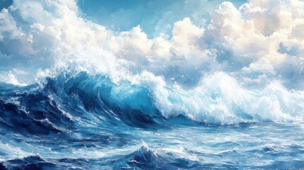 Ocean Waves Background in Watercolor Style. Generative AI
