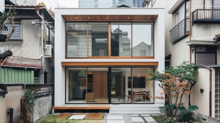 A stunning industrial-style greenhouse with glass and metal materials, surrounded by a lush green garden. Beautiful decorations enhance the space, creating a perfect blend of nature and modern design.