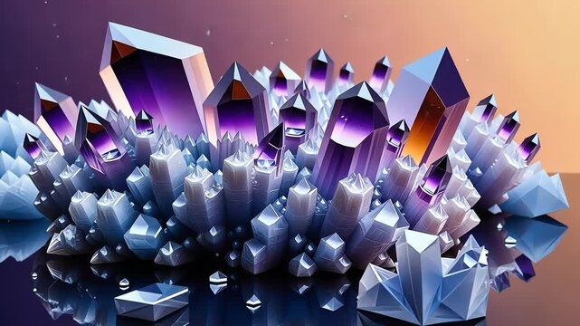 Mesmerizing crystal growth: vibrant geometric patterns and dynamic reflections