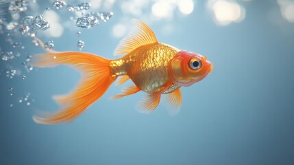 Goldfish Swimming in Water with Bubbles. Generative AI