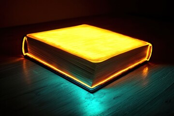 Magic book with glowing pages in a dark room, enchanting light