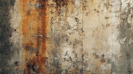Fototapeta premium Weathered concrete wall with rust streaks and a rough texture.