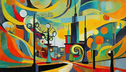 autumn urban landscape abstract painting