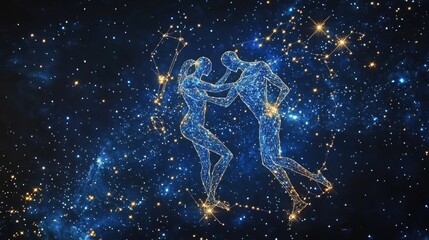 Naklejka premium A constellation of a man and woman intertwined in a cosmic dance.