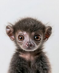 Fototapeta premium Mystic portrait of baby Lemur primate, copy space on right side, Headshot, Close-up View, isolated on white background