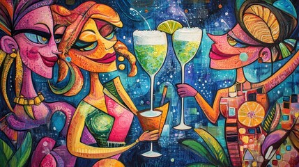 Obraz premium Three Women Enjoying Cocktails