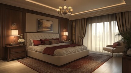 Luxurious Bedroom Interior with Elegant Furnishings and Warm Lighting