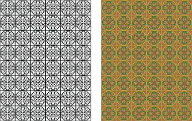 set of colored and black and white seamless patterns geometric Islamic art arabesque.