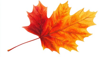 Fototapeta premium Autumn maple leaf clipart, red and orange hues, detailed close-up design isolated on white background, perfect for seasonal advertising