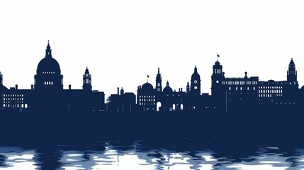 Fototapeta premium Silhouette of Dublin skyline with reflection on water for commercial use and travel promotions