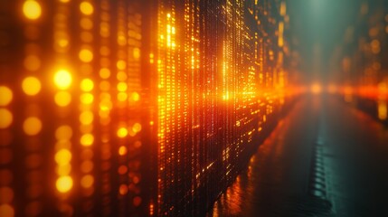 Digital Code Matrix Background with Abstract Lights. Generative AI