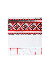 Ukrainian Traditional Embroidered Towel with Red and Black Geometric Patterns