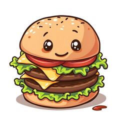 A delightful cheeseburger brings joy and smiles to every meal with its cartoonish charm, digitalart of characterdesign concept.