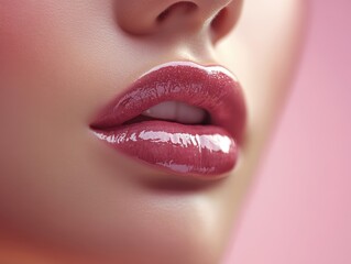 Naklejka premium Glossy Pink Lips Close-Up 