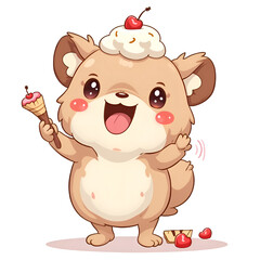 Fototapeta premium Embrace joy with a happy creature enjoying a sweet ice cream treat , digital illustration of character design concept.