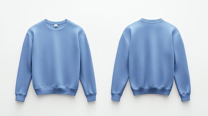 Front and back view mockup of a powder blue longsleeved tshirt on a white background, realistic texture, clean and sharp presentation