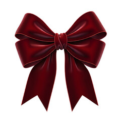 Elegant red velvet bow, isolated on a transparent background, perfect for holiday gift wrapping, Christmas decor, and festive designs