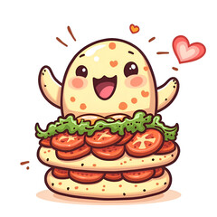 Obraz premium A whimsical character joyfully celebrating the joy of delicious food and friendship together, digital illustration of character design concept.