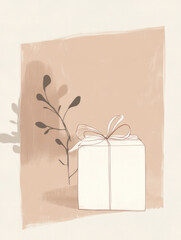 An artistic depiction of a gift box flanked by plant silhouettes, merging natural elements with simplicity and elegance, suitable for various creative themes.