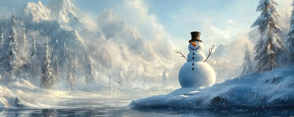 A snowman standing against a backdrop of pristine snow, evoking the charm of winter.