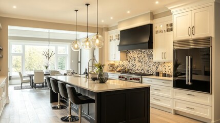 Modern Kitchen with Black Island and White Cabinets
