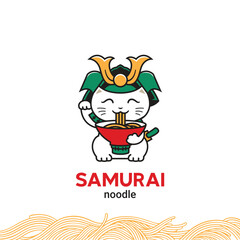 Naklejka premium Neko cat samurai ramen logo