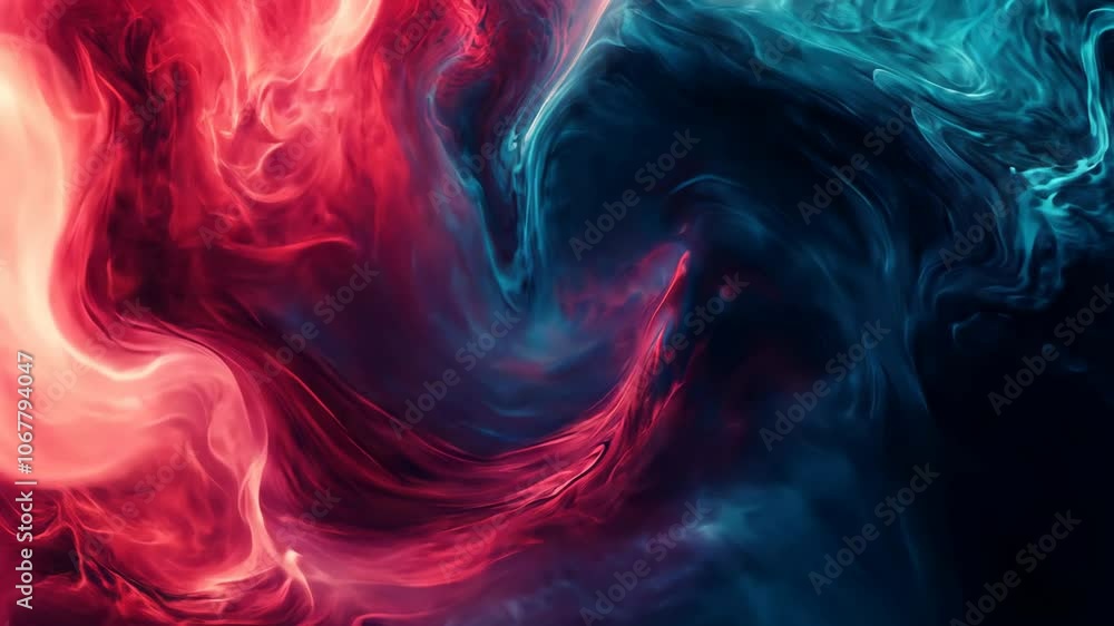 Poster abstract swirls of red and blue paint create a mesmerizing pattern