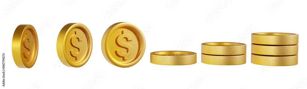 Aufkleber 3d rendered illustration of a golden coin icon with a dollar sign in the center. they are arranged i