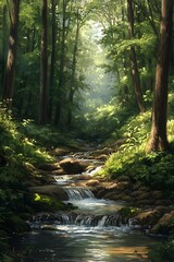 Obraz premium A tranquil forest scene with a cle