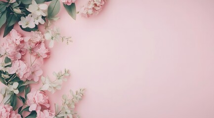 A serene arrangement of pink flowers on a soft pink background.
