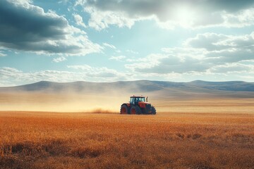 Fototapeta premium A field harvesting crops with a tractor. Generative AI