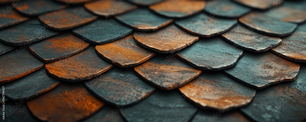 Aufkleber close-up of overlapping roof tiles with sharp focus and blurred background a textured abstract photo
