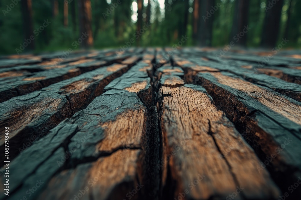 Poster close-up of rough pine bark texture with intense sharpness and organic background blur, a detailed l