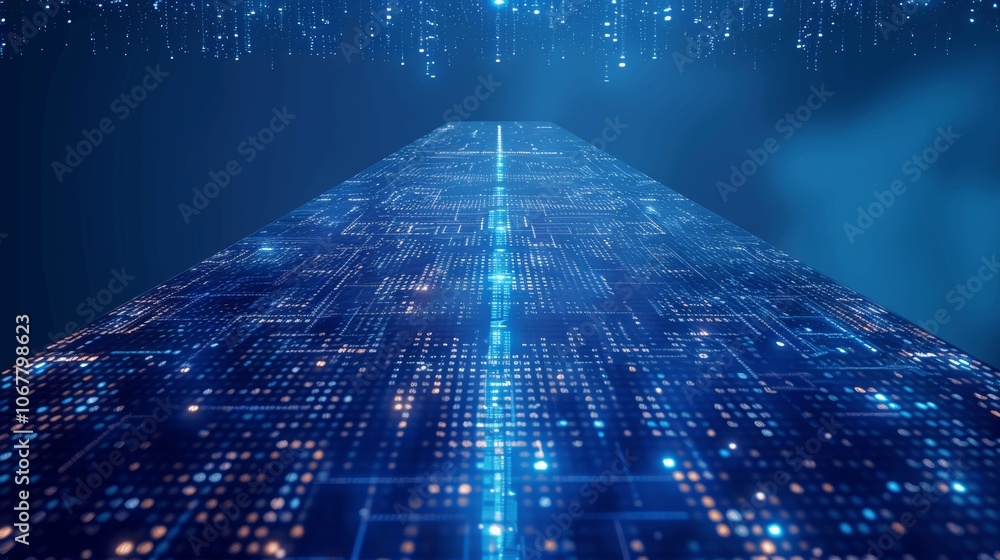 Poster digital code skyscraper - ai revolution in business - indigo background - futuristic cyber city 3d i