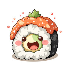 A delightful sushi character brings joy and smiles to your day with its adorable charm, digital illustration of character design concept.