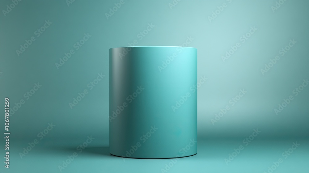 Poster a minimalist cylindrical object in a soothing teal color, set against a soft gradient background.