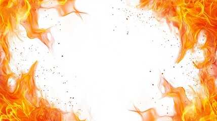 hot orange fire border frame isolated on white background