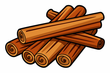  Pile of cinnamon sticks on white background vector illustration