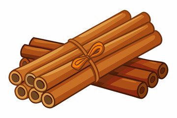  Pile of cinnamon sticks on white background vector illustration
