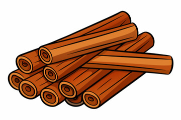  Pile of cinnamon sticks on white background vector illustration