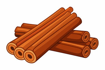  Pile of cinnamon sticks on white background vector illustration
