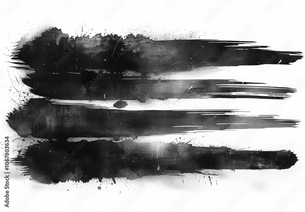 Poster Set of Black Brush Strokes Vector with Horizontal Lines and Ink Textures for Design Elements Borders Clean Minimalist Illustration