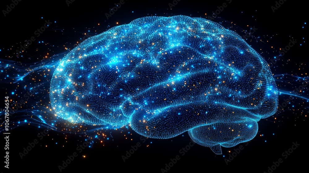 Aufkleber a captivating brain silhouette illuminated with flowing data streams in a digital landscape